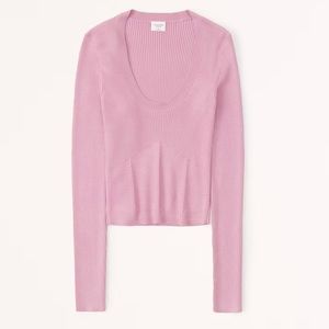 Long-Sleeve Slim Scoopneck Sweater XS pink